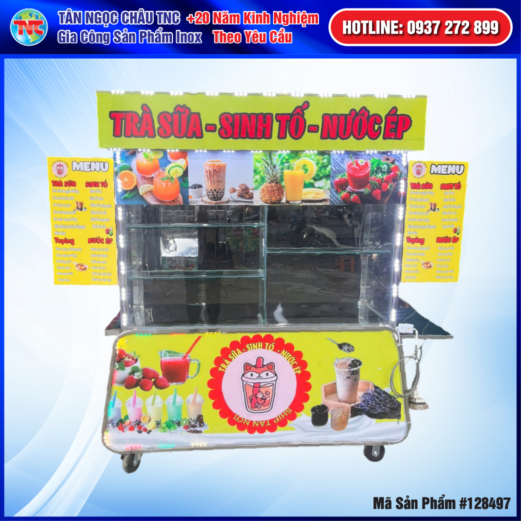 Xe Trà Sữa Hàng Dày Khay Topping & Thùng Đá Âm 304 tặng DeCo theo yêu cầu miễn phí vận chuyển khu vực từ ĐÀ NẴNG đến Cà MAU ZALO 0937272899